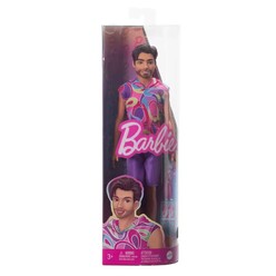 Barbie Yakışıklı Ken Bebekler (Fashionistas) - Renkli T-shirtlü Esmer HRH26 - Thumbnail