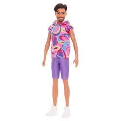 Barbie Yakışıklı Ken Bebekler (Fashionistas) - Renkli T-shirtlü Esmer HRH26 - Thumbnail