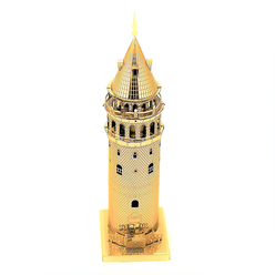 3D Lazer Kesim Metal Model Galata Kulesi Gold - Thumbnail