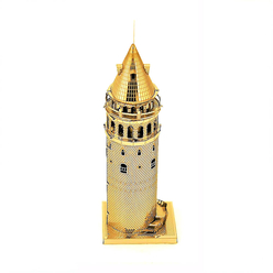 3D Lazer Kesim Metal Model Galata Kulesi Gold - Thumbnail