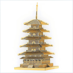 3D Lazer Kesim Metal Model Japon Tapınak Gojunoto Gold - Thumbnail