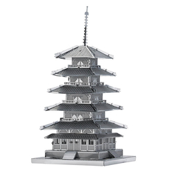 3D Lazer Kesim Metal Model Japon Tapınak Gojunoto Silver - Thumbnail