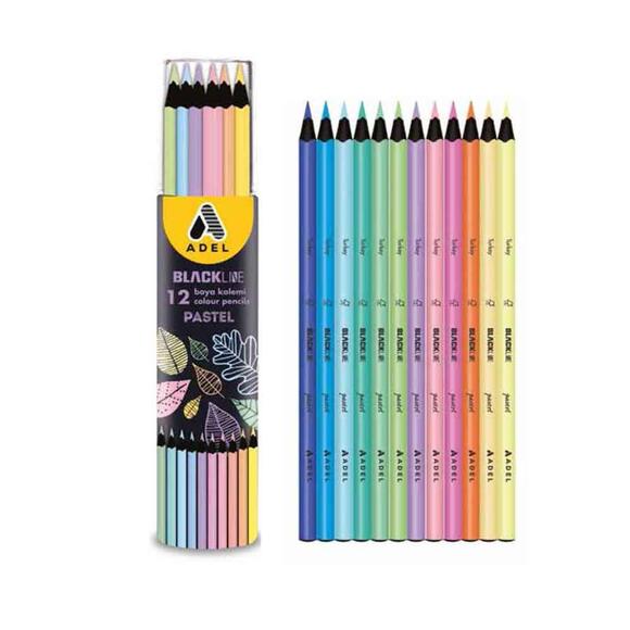 Adel Blackline Kuru Boya Kalemi Pastel Renk 12’li Tüp 2112000010000