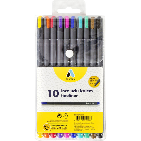 Adel Fineliner Keçeli Kalem 0.4 mm 10 Renk