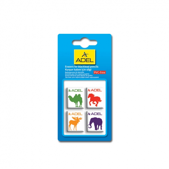 Adel Hayvan Desenli Silgi 4 lü Blister 