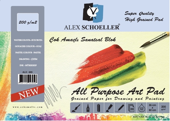 Alex Schoeller Resim Bloğu 35x50 cm (9 Adet Renkli Fon Kartonu + 11 Adet Beyaz Resim Kağıdı 200 gr)
