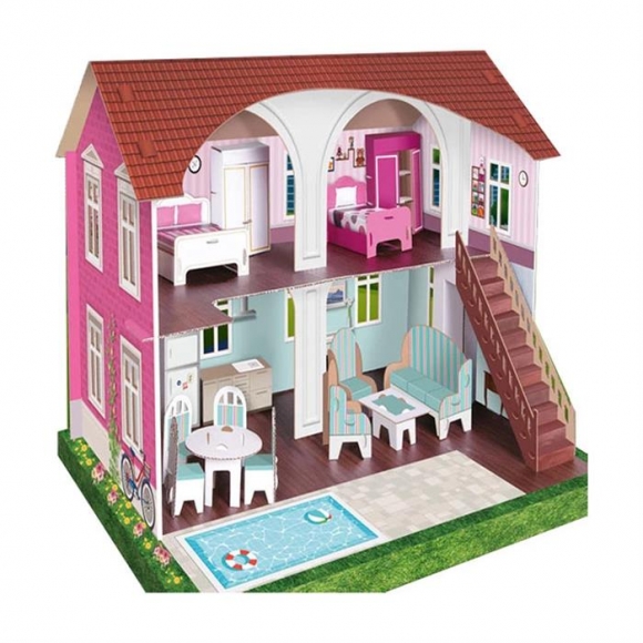 Arnas Toys 5067 3D Karton Maket Mobilyalı Merdivenli Oyun Evi