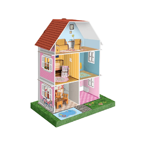 Arnas Toys 5081 3D Karton Maket Mobilyalı Bebek Oyun Evi