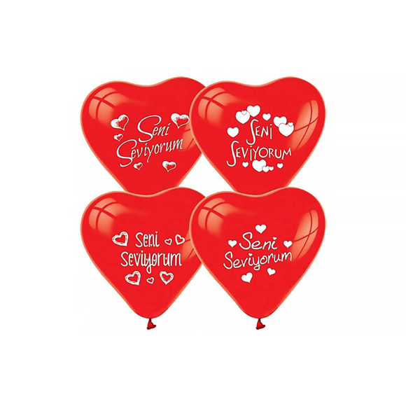 Balonevi Seni Seviyorum Bakılı Kalp Balon 10 Adet