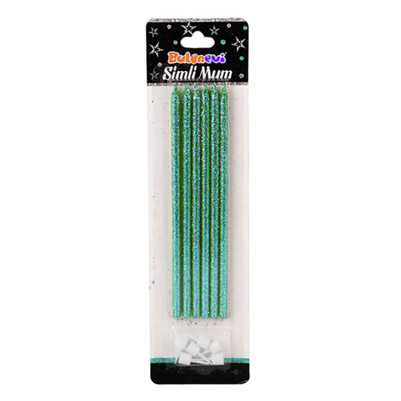 Balonevi Simli Uzun Mum Mavi