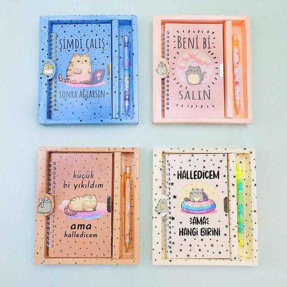 Bam Hediyelik HN-021 Kedi Mottolu Kilitli Defter