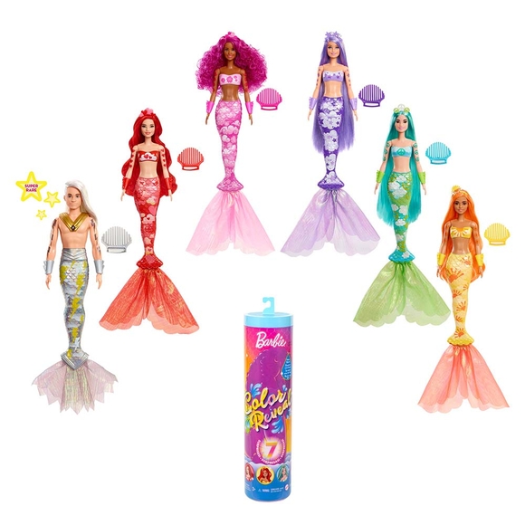 Barbie Color Reveal Renk Değiştiren Sürpriz Barbie Gökkuşağı Deniz Kızı Bebekler HDN68