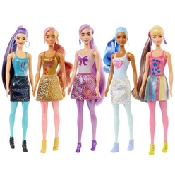 Barbie Color Reveal Renk Değiştiren Sürpriz Barbie Işıltılı Bebekler Serisi 7 Sürpriz İçerir GWC55 - Thumbnail