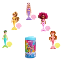 Barbie Color Reveal Renk Değiştiren Sürpriz Chelsea Gökkuşağı Deniz Kızı Bebekler HDN75 - Thumbnail