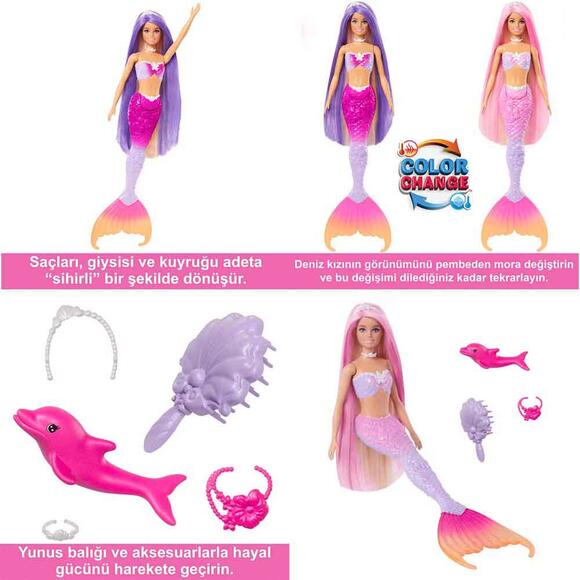Barbie Renk Değiştiren Deniz Kızı ve Aksesuarları HRP97