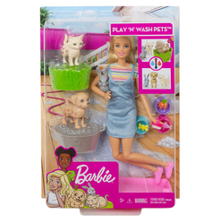 Barbie Ve Hayvanları Banyo Eğlencesinde Oyun Seti FXH11 - Thumbnail