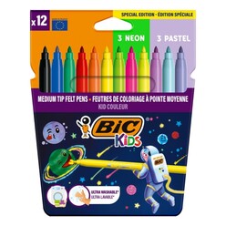Bic - Bic Cosmo Keçeli Boya Kalemi 12 Renk 6 Standart+3 Pastel+3 Neon 301696
