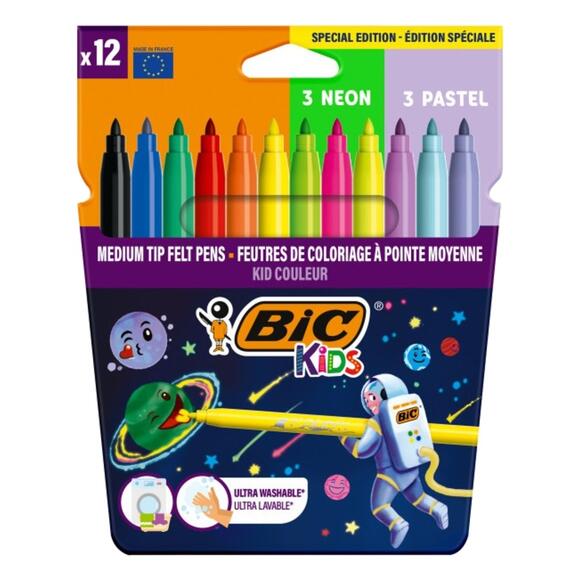 Bic Cosmo Keçeli Boya Kalemi 12 Renk 6 Standart+3 Pastel+3 Neon 301696