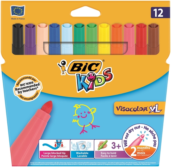 Bic Kids Visacolor XL Jumbo Yıkanabilir Keçeli Boya Kalemi 12 Renk 829007