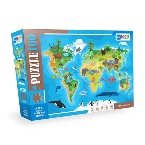 Blue Focus Animal World Map (Hayvan Dünya Haritası) 100 Parça Puzzle BF316