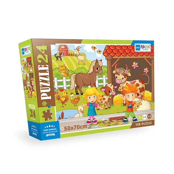 Blue Focus Farm Animals (Çiftlik Hayvanları) 24 Parça Yer Puzzle BF379