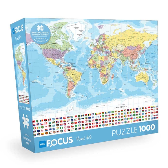 Blue Focus World Map (Dünya Haritası) 1000 Parça Puzzle BF430