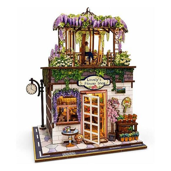 Book Nook 3D Ahşap Puzzle Sokak Görünümü Çiçekçi Dükkanı 68075