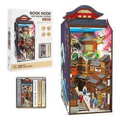 Book Nook - Book Nook 3D Işıklı Ahşap Puzzle Kitap Ayracı Serisi Edo Sokura Sokağı 68049