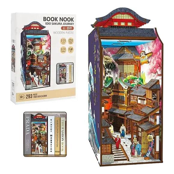 Book Nook 3D Işıklı Ahşap Puzzle Kitap Ayracı Serisi Edo Sokura Sokağı 68049