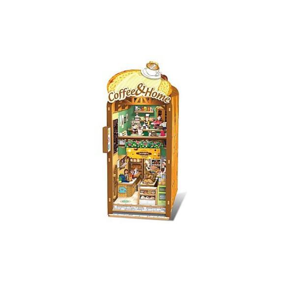Book Nook 3D Işıklı Ahşap Puzzle Kitap Ayracı Serisi Kahve Ve Ev 68061