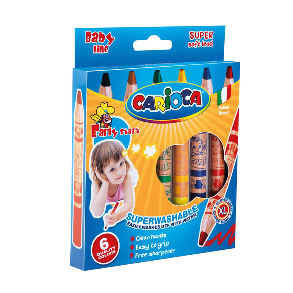 Carioca Baby Jumbo Ahşap Mum Boya Kalemi 6 Renk 42084