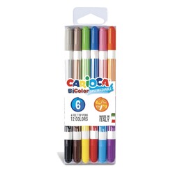Carioca - Carioca Bicolor Çift Uçlu Keçeli Boya Kalemi Yıkanabilir 6 lı 12 Renk 42269