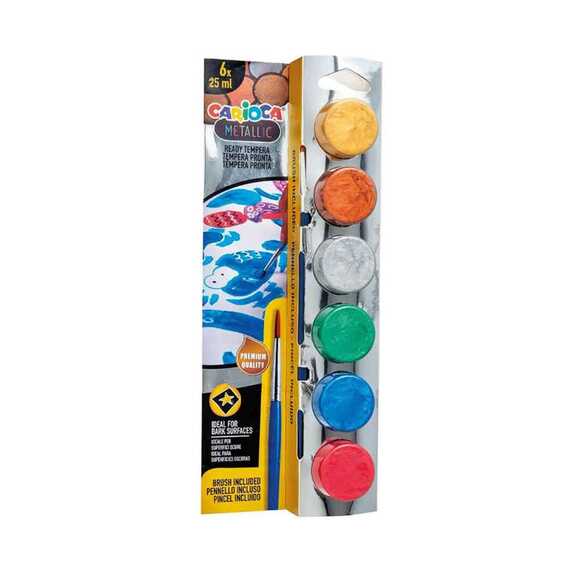 Carioca Tempera Suluboya Metalik Yıkanabilir Fırçalı 6x25ml 6 lı Set 40426