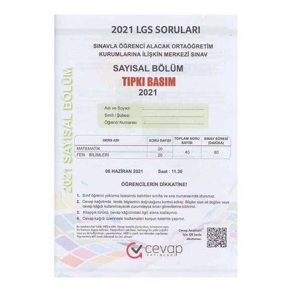Cevap LGS Soruları Tıpkı Basım