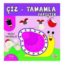 Çiz - Tamamla Yapıştır - Neşeli Hayvanlar - 40 Adet Çıkartmalı - Thumbnail
