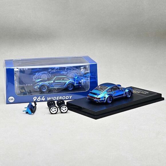 CM Model 1:64 Porsche 964 Widebody Chrome Blue CM64-964-CHROMEBLUE