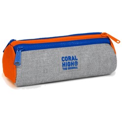 Coral High - Coral High Gri Turuncu Üç Bölmeli Kalem Çantası 31021