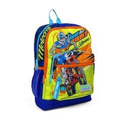 Coral High - Coral High Kids Fosforlu Sarı Saks Motorsiklet Desenli Dört Bölmeli Okul Sırt Çantası 23742