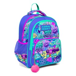 Coral High - Coral High Kids Lavanta Su Yeşili Grafiti Desenli Üç Bölmeli Okul Sırt Çantası 14414