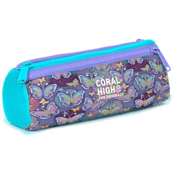 Coral High Kids Pastel Renkli Kelebek Desenli Üç Bölmeli Kalem Çantası 31006
