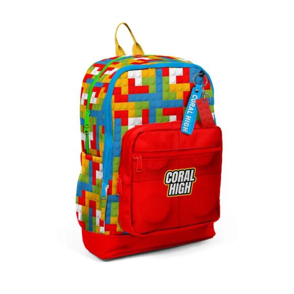 Coral High Kids Renkli Blok Desenli Dört Bölmeli Okul Sırt Çantası 23775