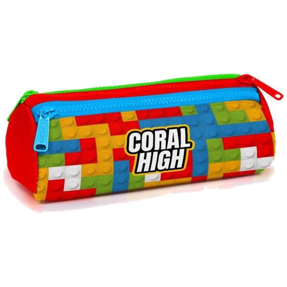 Coral High Kids Renkli Blok Desenli Üç Bölmeli Kalem Çantası 22091