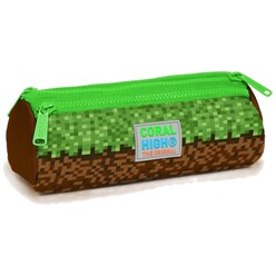 Coral High - Coral High Kids Yeşil Kahverengi High Craft Desenli Üç Bölmeli Kalem Çantası 22092