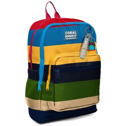 Coral High - Coral High Lacivert Sarı Kırmızı Çizgi Desenli Okul Sırt Çantası 33212