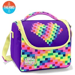 Coral High - Coral High Renkli Piksel Kalp Desenli Thermo Beslenme Çantası 37108