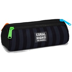 Coral High - Coral High Siyah Çizgili Üç Bölmeli Kalem Çantası 31018