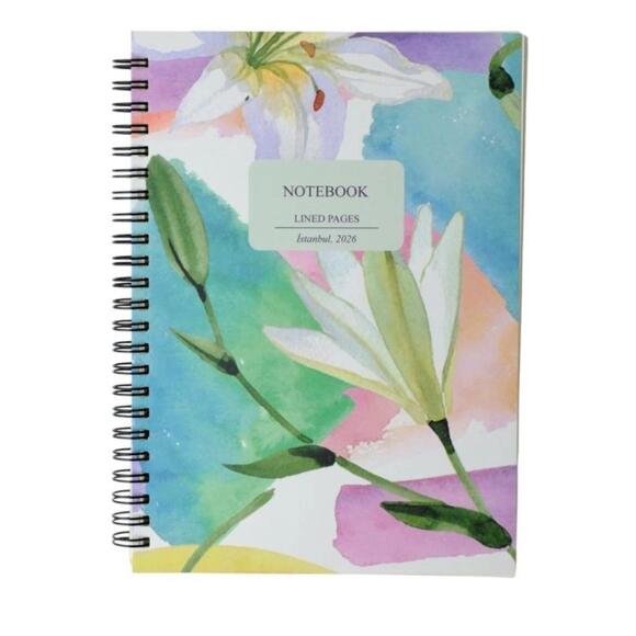 Deffter A5 Karton Kapak Spiralli Defter 80yp. Lilies 640621