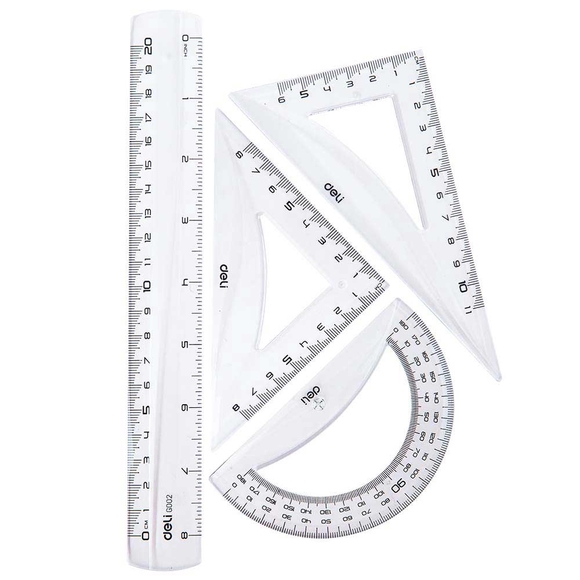 Deli 20 cm Şeffaf Cetvel Çizim Seti G00412