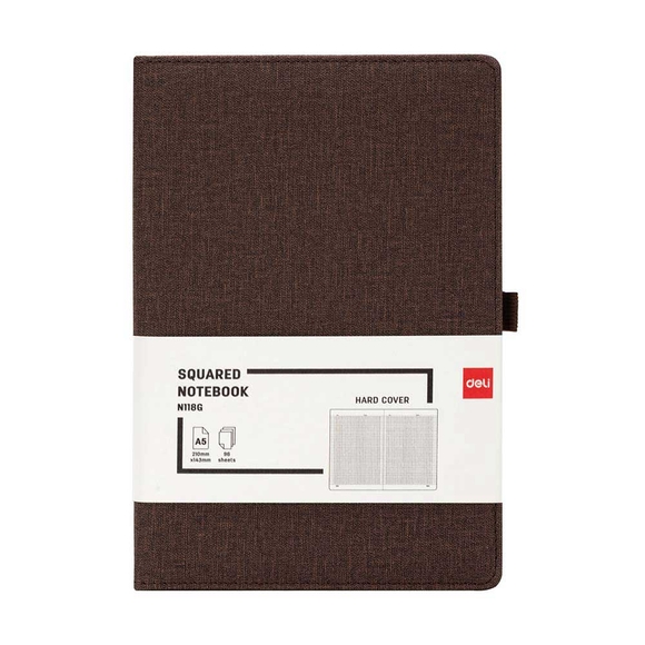 Deli Kumaş Kaplama Kahverengi A5 96 Yp. Kareli Defter N118G