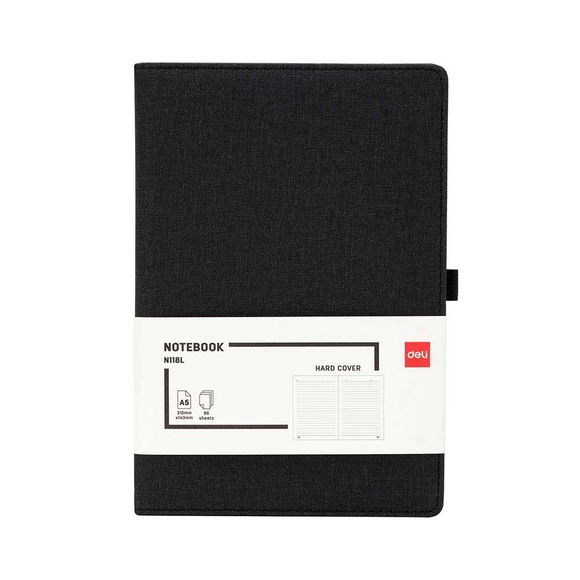 Deli Kumaş Kaplama Siyah A5 96 Yp. Çizgili Defter N118L